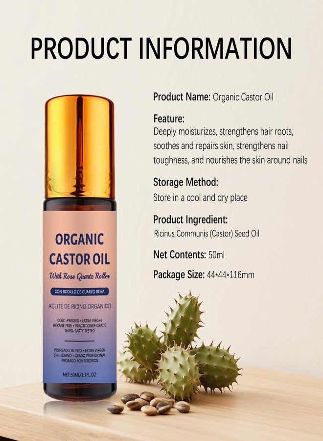 JISKG Organic Castor Oil Roll-On with Rose Quartz, 100% Pure Cold-Pressed Castor Oil for Hair Growth, Eyelashes, Eyebrows & Moisturizes Skin.(50ml) - Image 2
